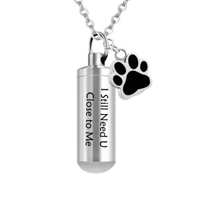 Cylinder Pendant Ashes For Pet/Human Cremation Urn Jewelry Stainless Steel Paws Print Memorial Necklace