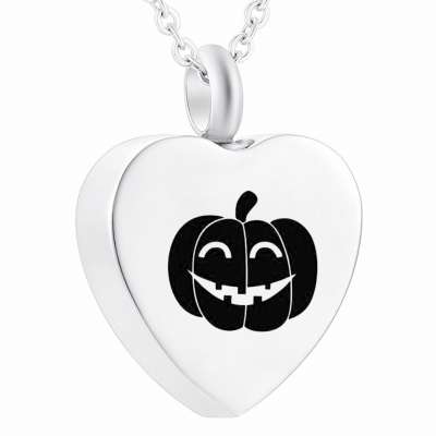 Stainless Steel Heart Cremation Urn Memroial Ashes Pendant Jewelry Halloween Pumpkin Head Smiley Necklace Keepsake