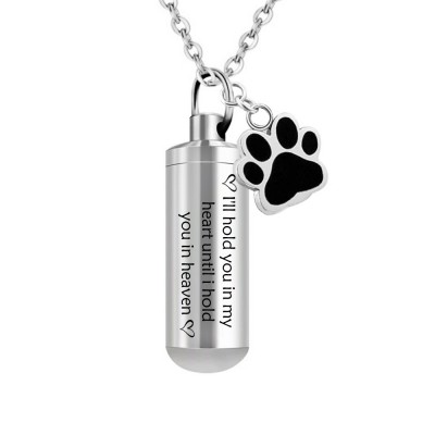 Stainless Steel Paws Print Cylinder Cremation Urn Necklace For Pet/Human Ashes Keepsake Memorial Jewelry Pendant