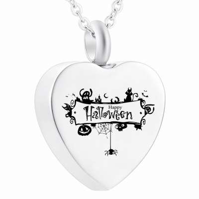 Heart Ashes Necklace For Memorial Halloween Stainless Steel Memorial Jewelry Pendant With Fill Kit -Happy Halloween