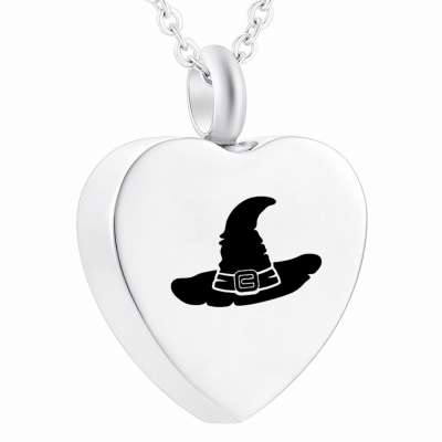 Heart Ashes Pendant Keepsake Halloween Witch Hat Stainless Steel Necklace Cremtion Urn With Fill Kit Velvet Bag