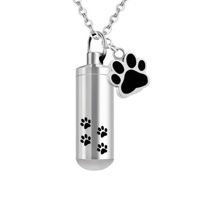 Pet Paws Print Pendant Ashes For Pet/Human Stainless Steel  Cylinder Jewelry Cremation Urn Keepsake Memorial Necklace