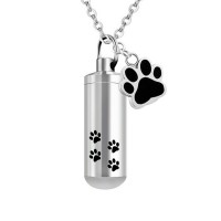 Pet Paws Print Pendant Ashes For Pet/Human Stainless Steel  Cylinder Jewelry Cremation Urn Keepsake Memorial Necklace