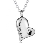 Hand Print Cremation Urn Ashes Necklace Forever in My Heart Stainless Steel Keepsake Waterproof Memorial Pendant Jewelry