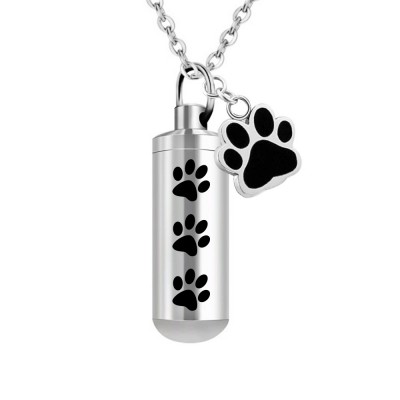 Pet Paws Print Ashes Cremation Urn For Pet/Human Cylinder Stainless Steel Ashes Pendant Memorial Jewelry Necklace