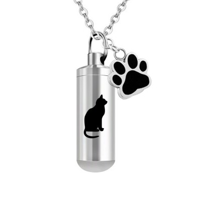 Stainless Steel Paws Print Cylinder Ashes Pendant For Cat Keepsake Cremation Urn Memorial Jewelry Ashes Necklace