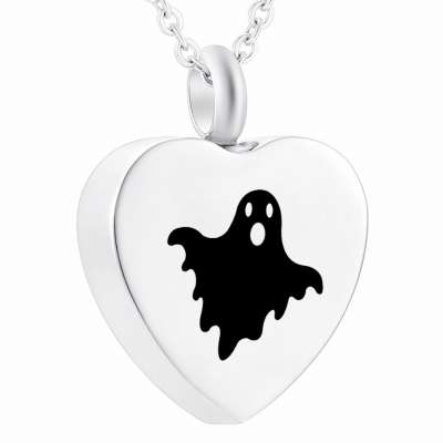 Cremation Urn Heart Pendant for Halloween Ghost Memorial Jewelry Stainless Steel Keepsake Necklace