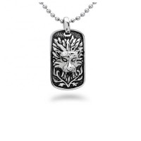 Stainless Steel Mens Jewelry Lion Head Dog Tag Pendant Necklace