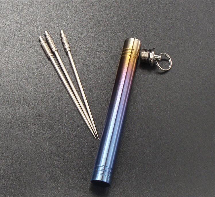 Toothpick Holder Keychain - Waterproof Stainless Steel Toothpick Box Container & 2 Titanium Toothpick Ultralight Travel Kits