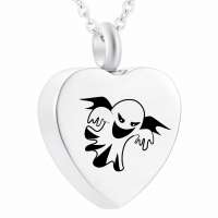 Stainless Steel Cremation Pendant Halloween Ghost Memorial Jewelry Heart Necklace With Fill kit and Pretty Package Bag