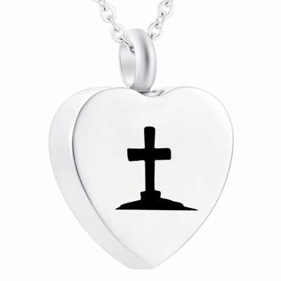 Necklace For Halloween Cross Tombstone Stainless Steel Heart Cremation Urn Keepsake Jewelry Pendant