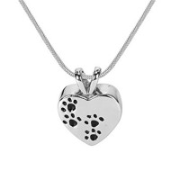 Black Paw Print Heart Cremation Jewelry