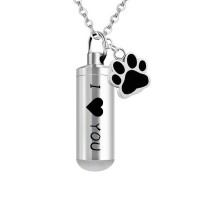 Cylinder Memorial Pendant For Ashes Love Stainless Steel Cremation Urn Paws Print Ashes Jewelry Keepsake With Fill Kit