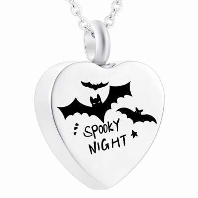 Stainless Steel Heart Cremation Ashes Memorial Jewelry Bat Ashes Pendant Keepsake With Fill Kit-Happy Halloween