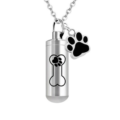 Ashes For Dog Paws Pendant Stainless Steel Pet Paws Print Cylinder Cremation Urn Ashes Jewelry Keepsake With Fill Kit